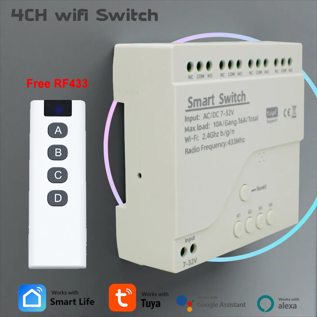 Tuya 4 Channel - Disjuntor Wi-Fi de 4 Canais Tuya